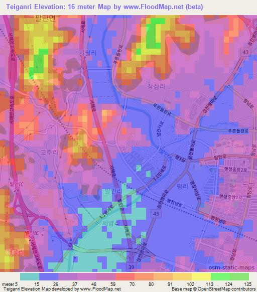 Teiganri,South Korea Elevation Map