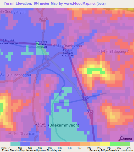 T'urani,South Korea Elevation Map