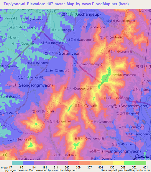 Tup'yong-ni,South Korea Elevation Map