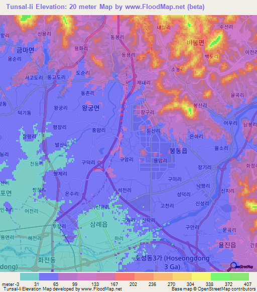 Tunsal-li,South Korea Elevation Map