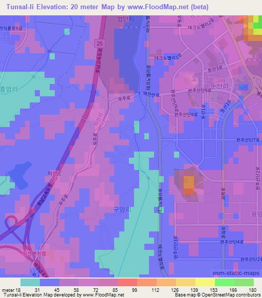 Tunsal-li,South Korea Elevation Map