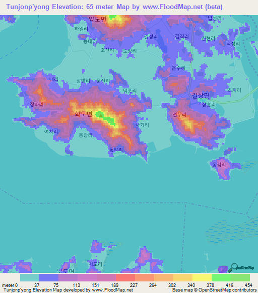 Tunjonp'yong,South Korea Elevation Map