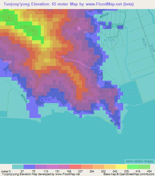 Tunjonp'yong,South Korea Elevation Map