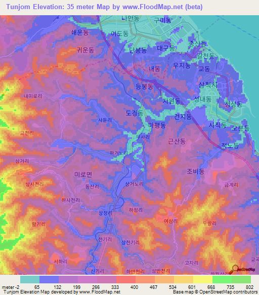 Tunjom,South Korea Elevation Map