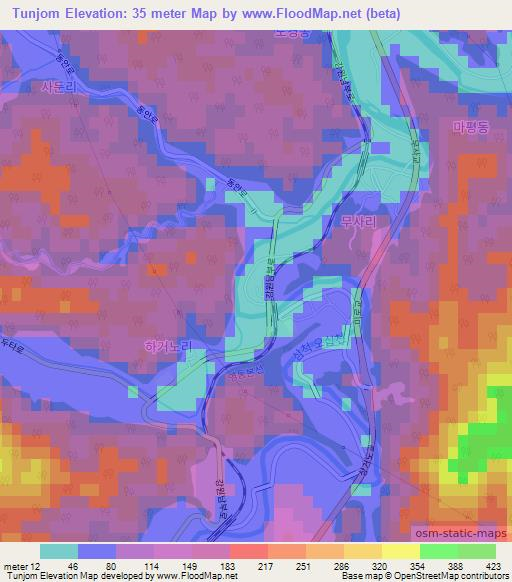 Tunjom,South Korea Elevation Map