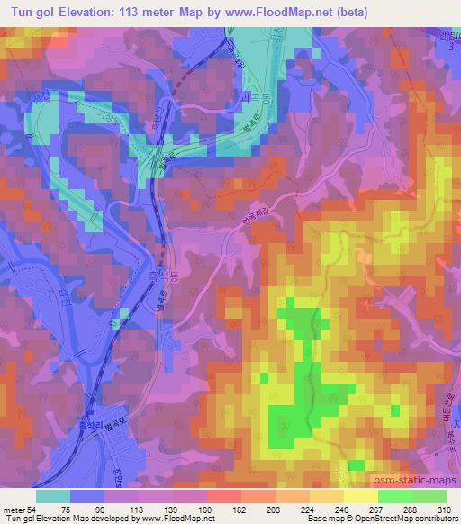 Tun-gol,South Korea Elevation Map