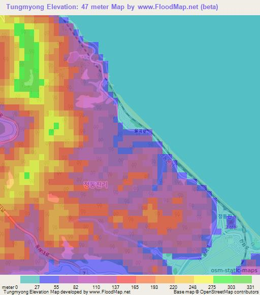 Tungmyong,South Korea Elevation Map