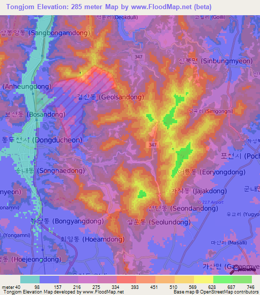 Tongjom,South Korea Elevation Map