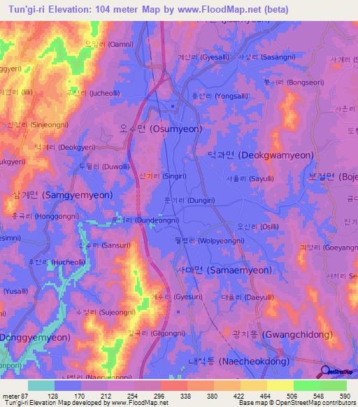 Tun'gi-ri,South Korea Elevation Map