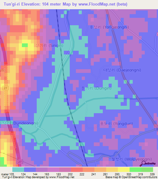 Tun'gi-ri,South Korea Elevation Map