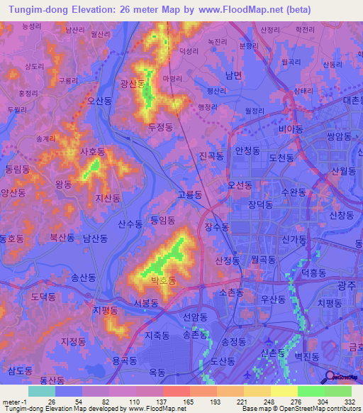 Tungim-dong,South Korea Elevation Map