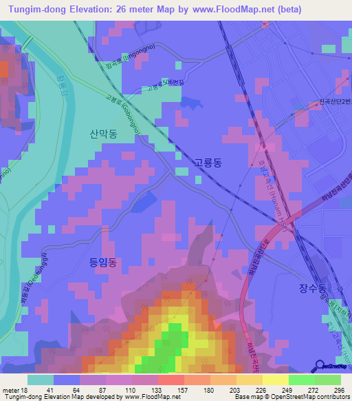 Tungim-dong,South Korea Elevation Map