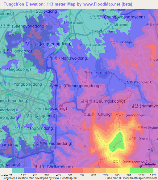 Tungch'on,South Korea Elevation Map