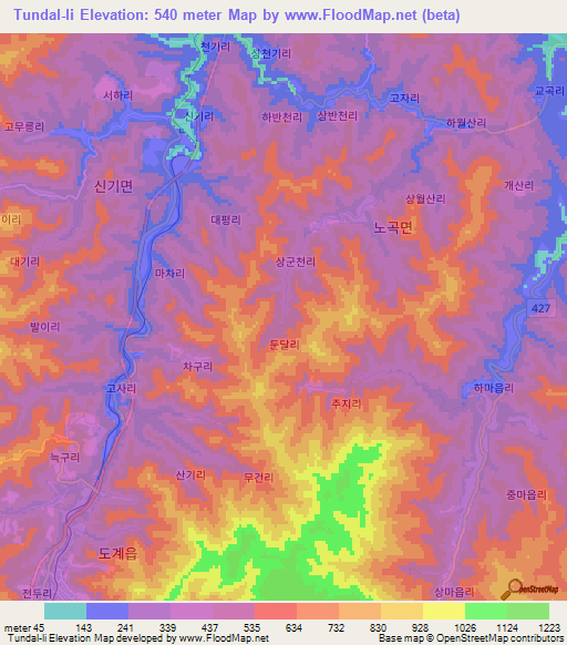 Tundal-li,South Korea Elevation Map