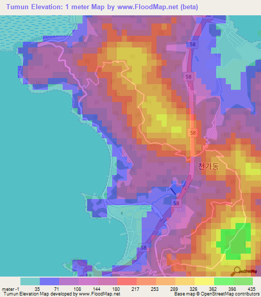 Tumun,South Korea Elevation Map