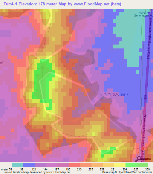 Tumi-ri,South Korea Elevation Map