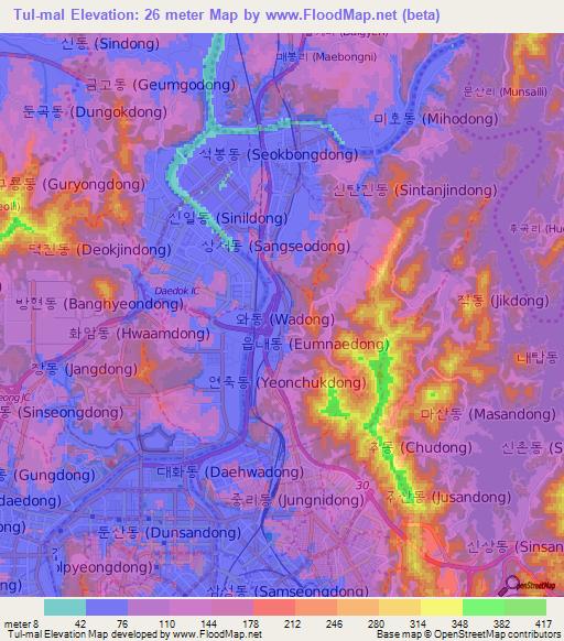 Tul-mal,South Korea Elevation Map