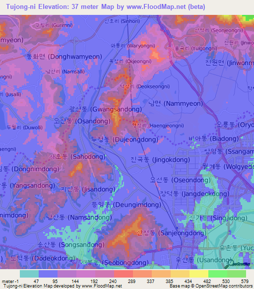 Tujong-ni,South Korea Elevation Map