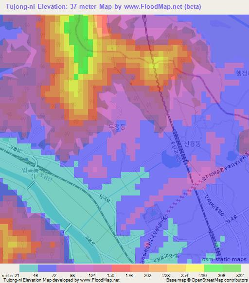 Tujong-ni,South Korea Elevation Map