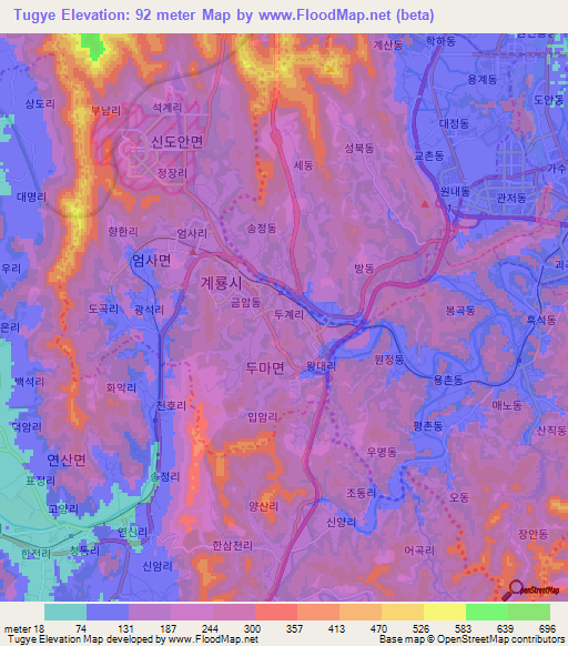 Tugye,South Korea Elevation Map