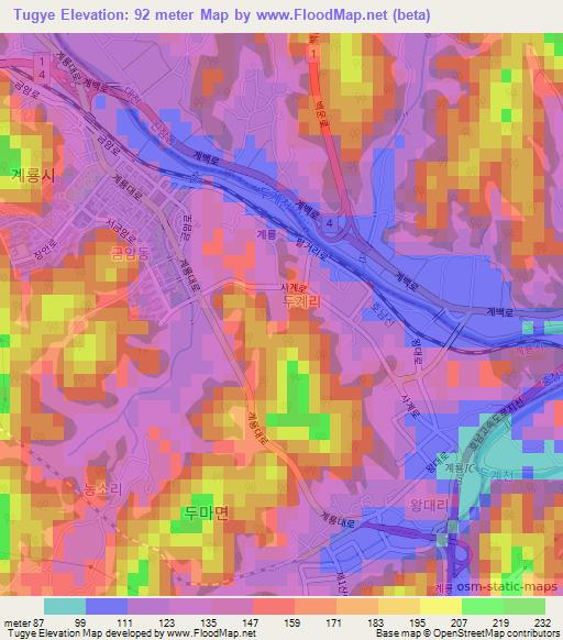 Tugye,South Korea Elevation Map