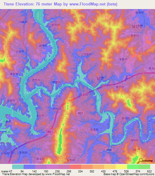 Ttene,South Korea Elevation Map