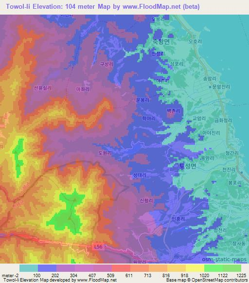 Towol-li,South Korea Elevation Map