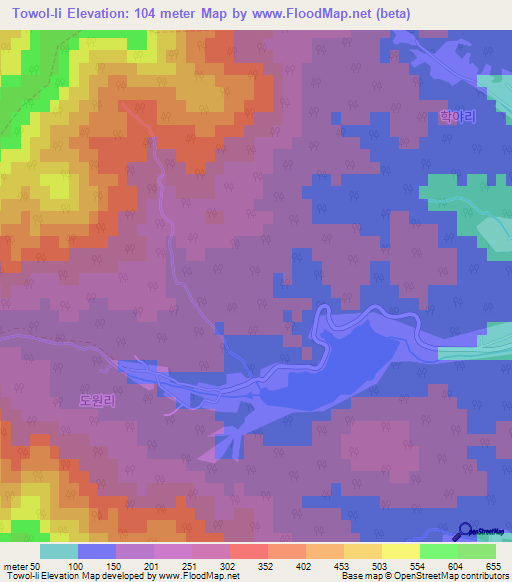 Towol-li,South Korea Elevation Map