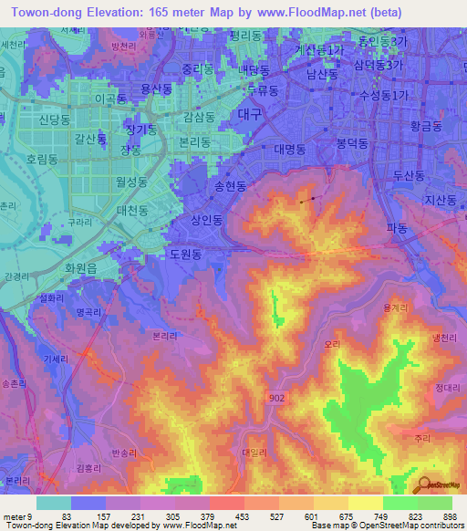 Towon-dong,South Korea Elevation Map