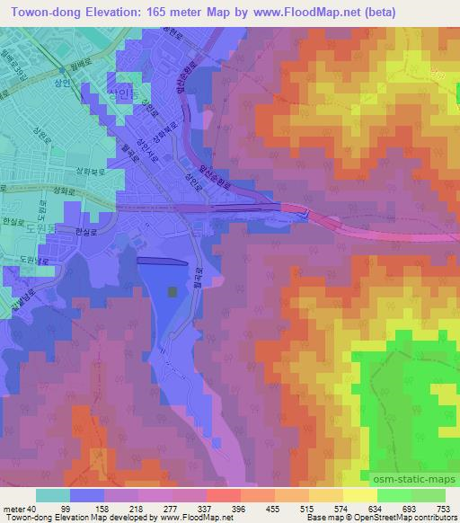 Towon-dong,South Korea Elevation Map