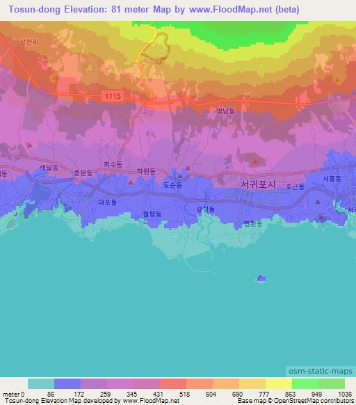 Tosun-dong,South Korea Elevation Map