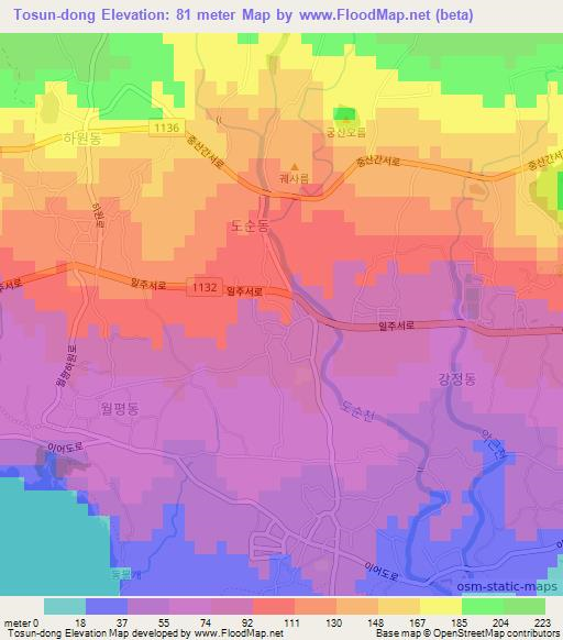 Tosun-dong,South Korea Elevation Map