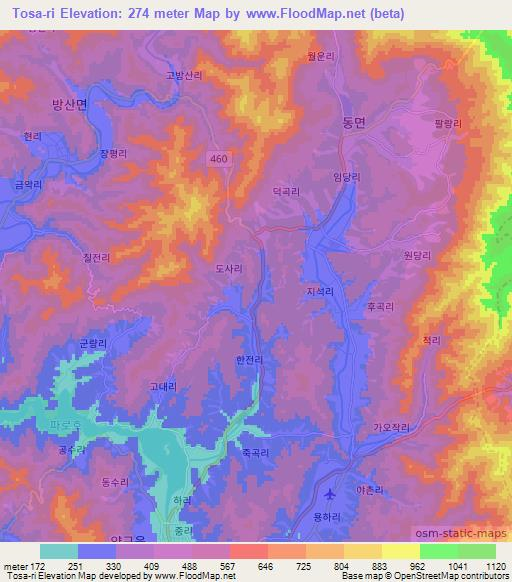 Tosa-ri,South Korea Elevation Map