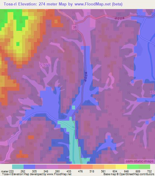 Tosa-ri,South Korea Elevation Map