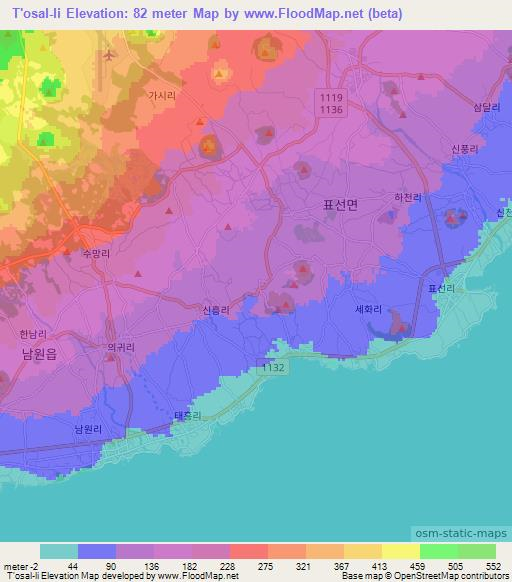 T'osal-li,South Korea Elevation Map
