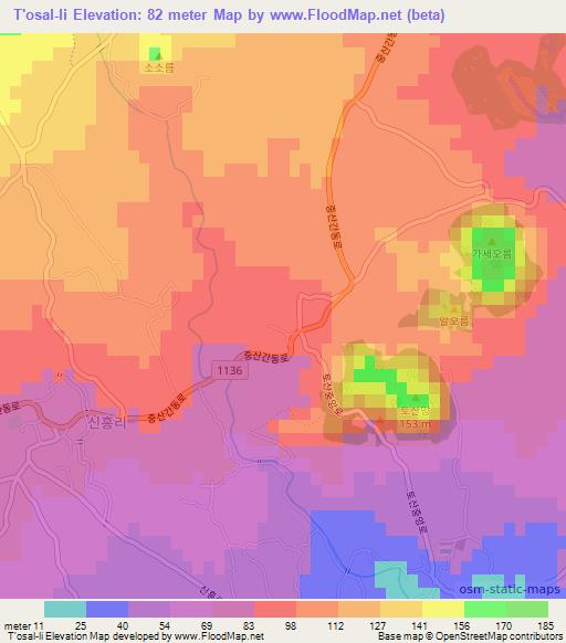 T'osal-li,South Korea Elevation Map