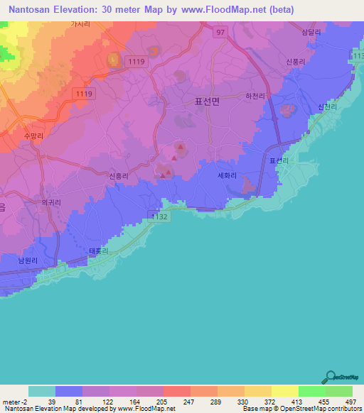 Nantosan,South Korea Elevation Map