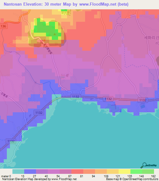 Nantosan,South Korea Elevation Map