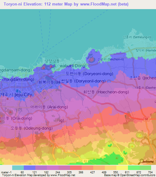 Toryon-ni,South Korea Elevation Map