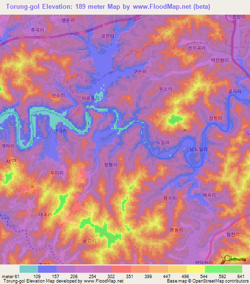 Torung-gol,South Korea Elevation Map