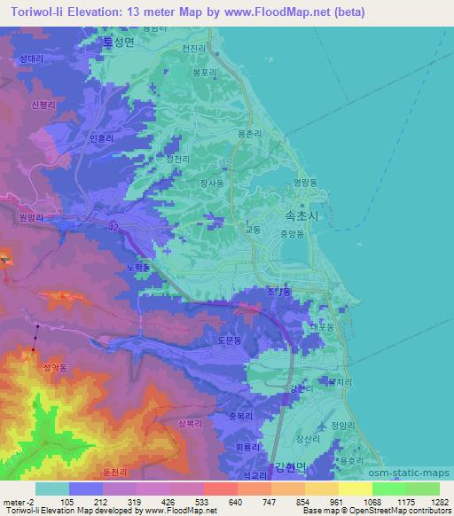 Toriwol-li,South Korea Elevation Map