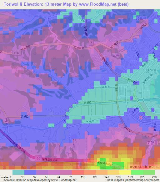 Toriwol-li,South Korea Elevation Map