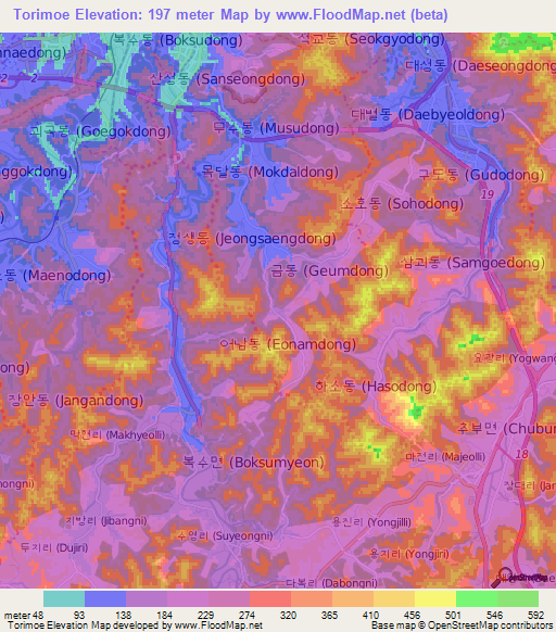 Torimoe,South Korea Elevation Map