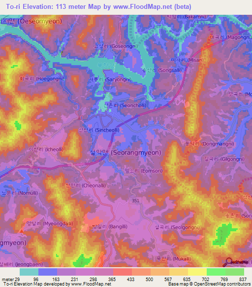 To-ri,South Korea Elevation Map