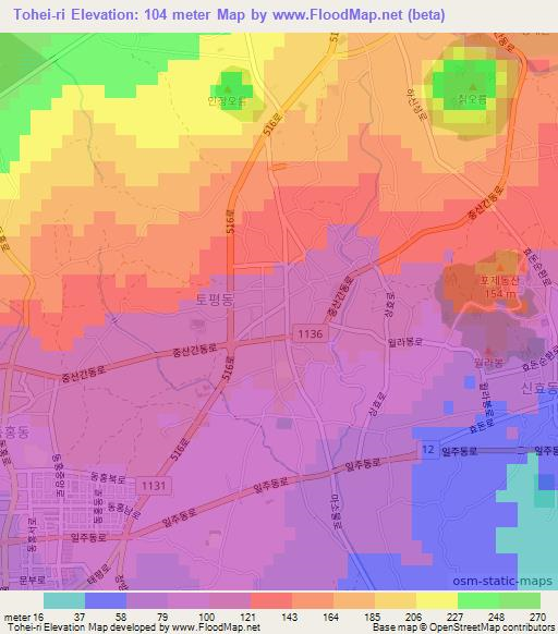 Tohei-ri,South Korea Elevation Map