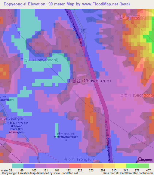 Dopyeong-ri,South Korea Elevation Map