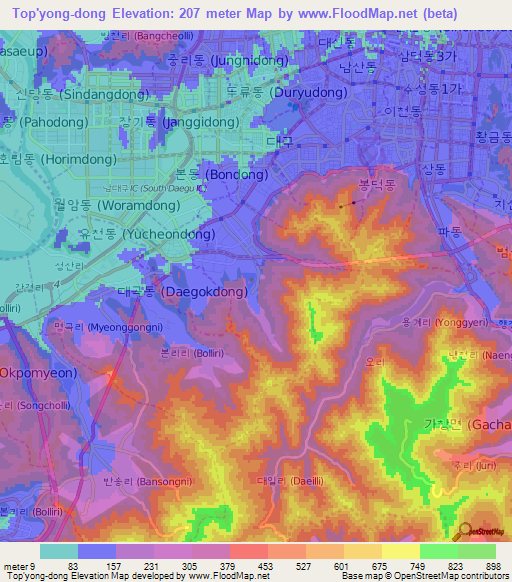 Top'yong-dong,South Korea Elevation Map