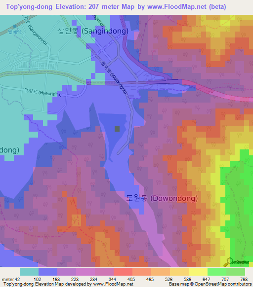 Top'yong-dong,South Korea Elevation Map