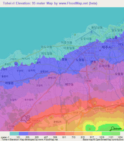 Tohei-ri,South Korea Elevation Map