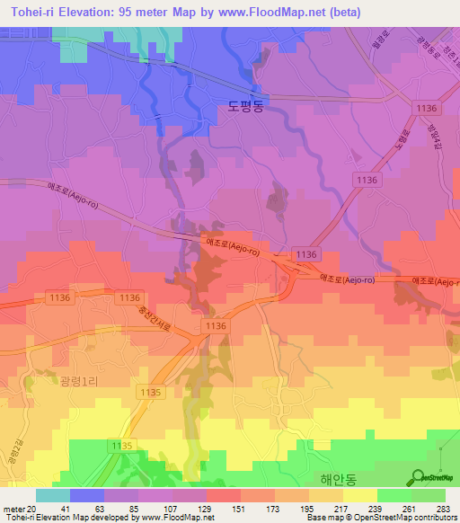 Tohei-ri,South Korea Elevation Map